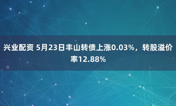 兴业配资 5月23日丰山转债上涨0.03%，转股溢价率12.88%